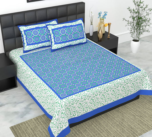 Cotton Double Jaipuri Prints Flat Bedsheet  With 2 Pillow Cover