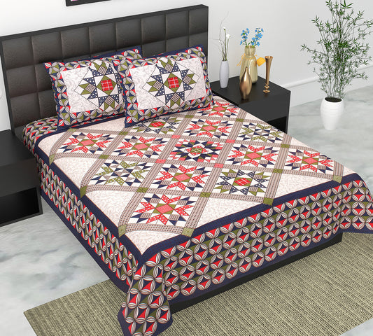 Cotton Double Jaipuri Prints Flat Bedsheet  With 2 Pillow Cover