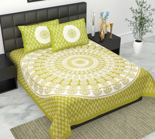 Cotton Double Jaipuri Prints Flat Bedsheet  With 2 Pillow Cover