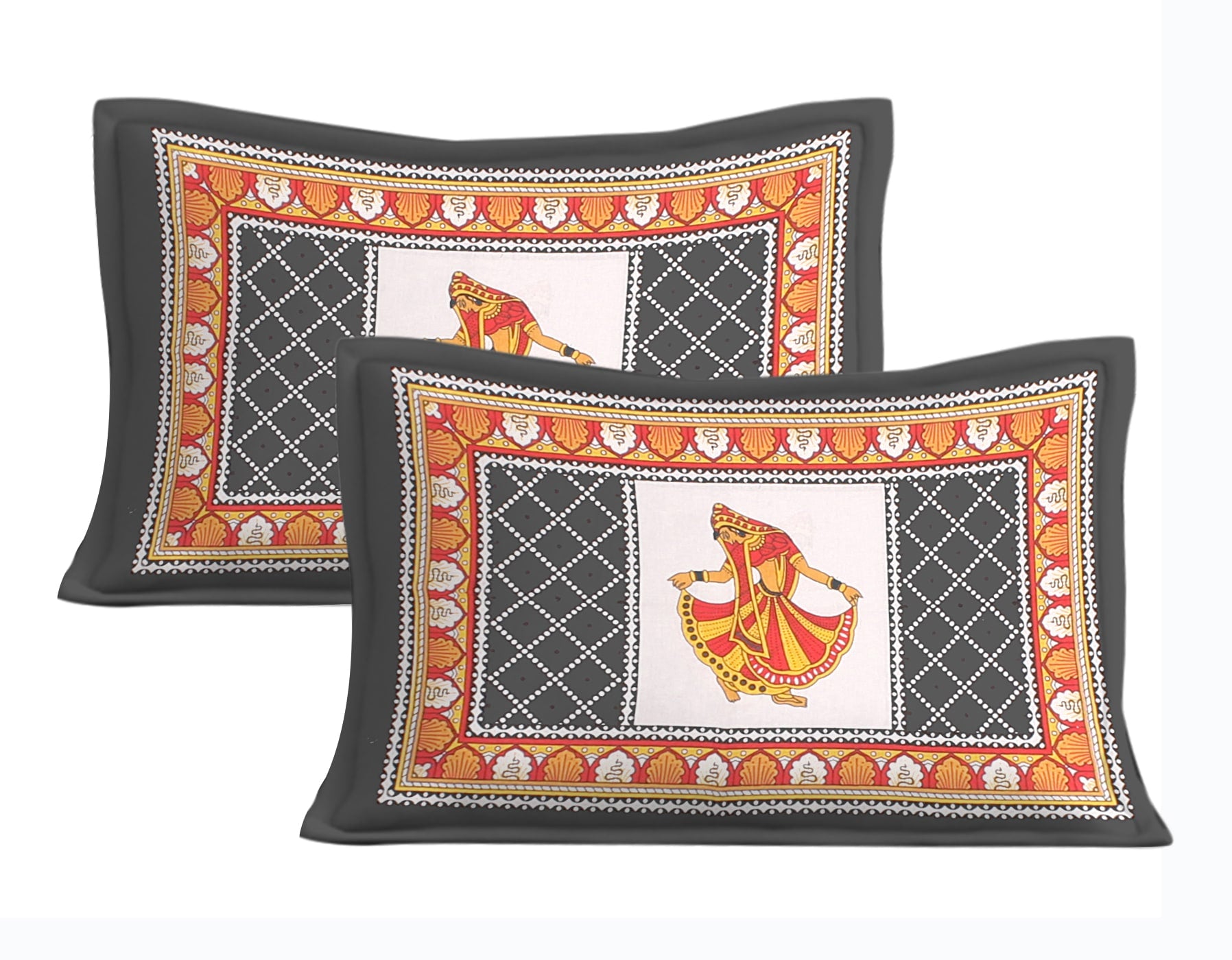 Cotton Double Jaipuri Prints Flat Bedsheet  With 2 Pillow Cover