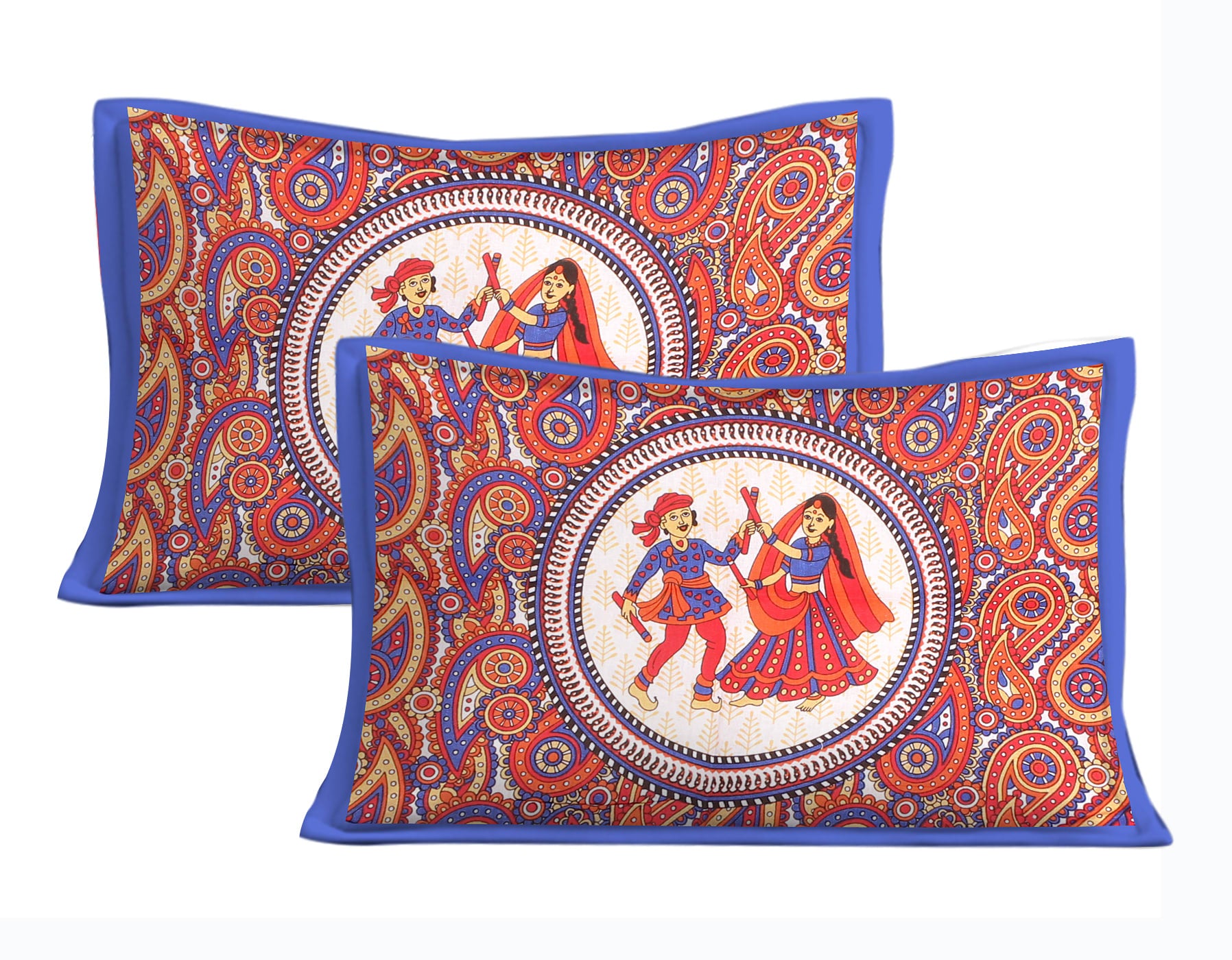 Cotton Double Jaipuri Prints Flat Bedsheet  With 2 Pillow Cover