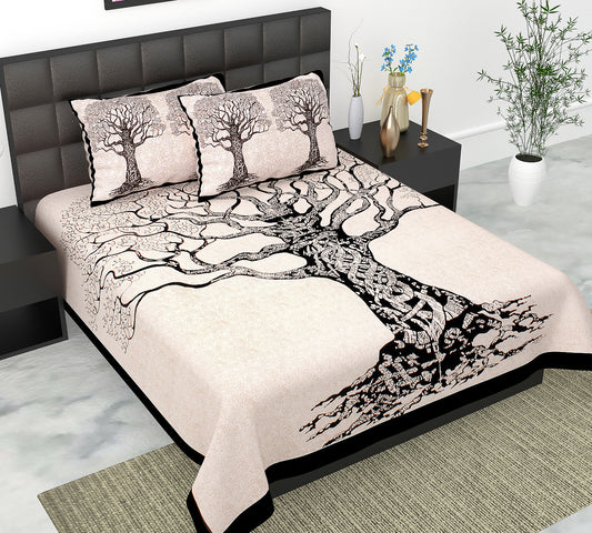 Cotton Double Jaipuri Prints Flat Bedsheet  With 2 Pillow Cover