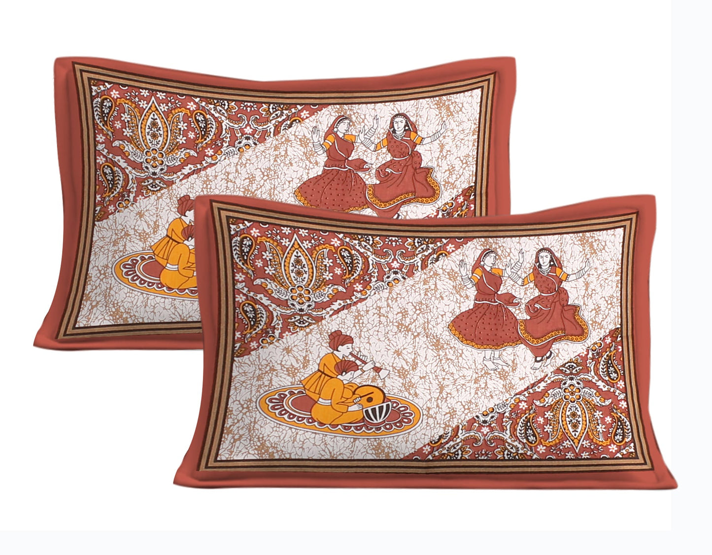 Cotton Double Jaipuri Prints Flat Bedsheet  With 2 Pillow Cover