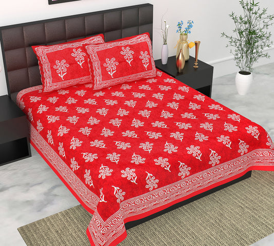 Cotton Double Jaipuri Prints Flat Bedsheet  With 2 Pillow Cover