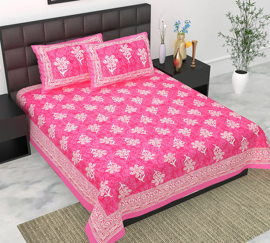 Cotton Double Jaipuri Prints Flat Bedsheet  With 2 Pillow Cover