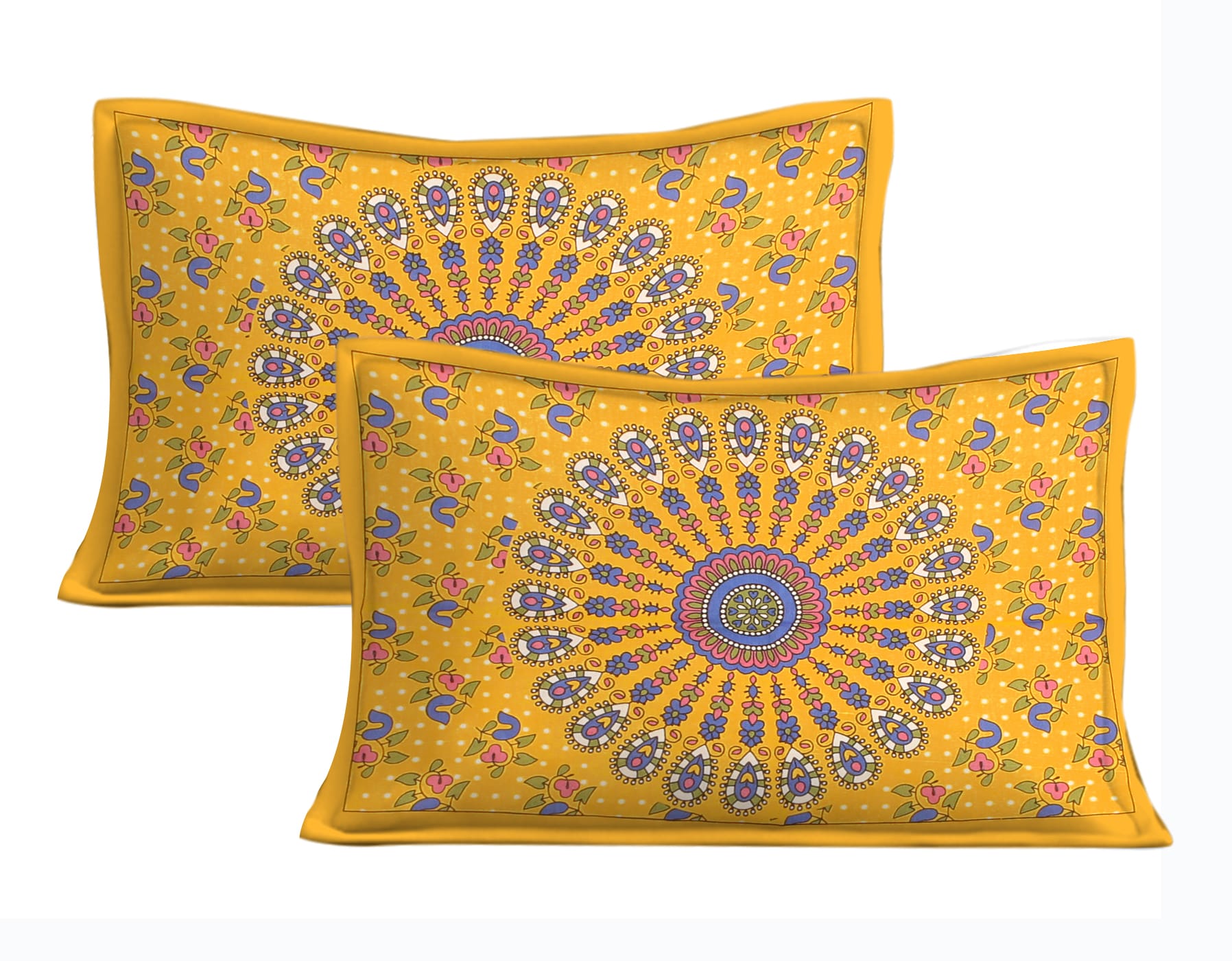 Cotton Double Jaipuri Prints Flat Bedsheet  With 2 Pillow Cover