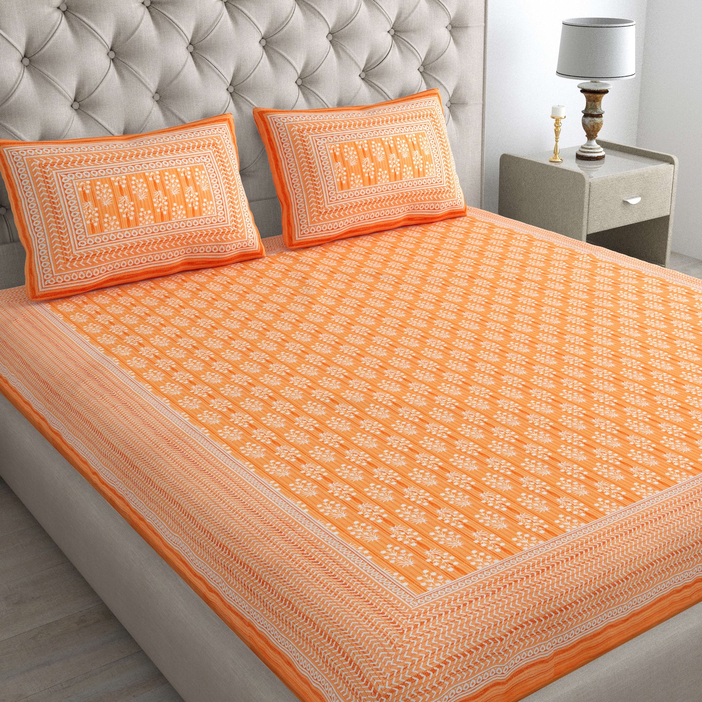 Cotton Double Jaipuri Prints Flat Bedsheet  With 2 Pillow Cover