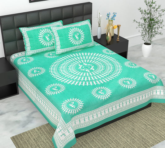Cotton Double Jaipuri Prints Flat Bedsheet  With 2 Pillow Cover
