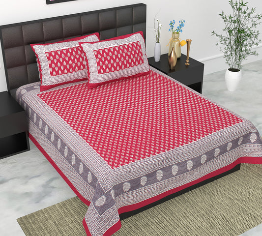 Cotton Double Jaipuri Prints Flat Bedsheet  With 2 Pillow Cover