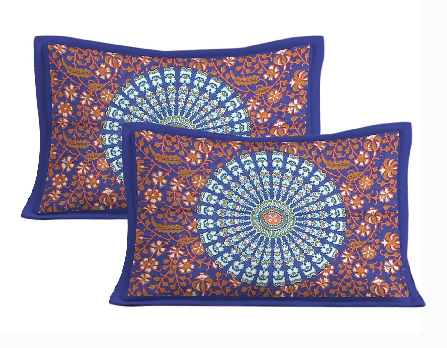 Cotton Double Jaipuri Prints Flat Bedsheet  With 2 Pillow Cover