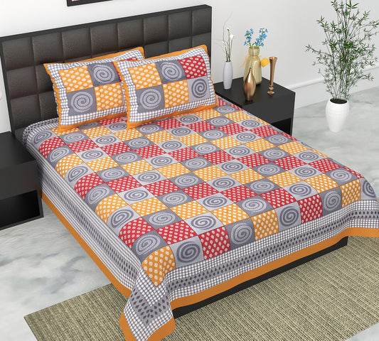 Cotton Double Jaipuri Prints Flat Bedsheet  With 2 Pillow Cover