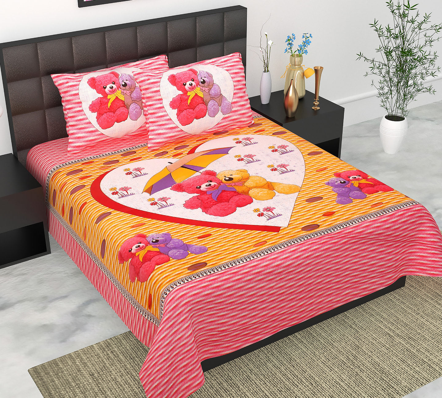 Cotton Double Jaipuri Prints Flat Bedsheet  With 2 Pillow Cover