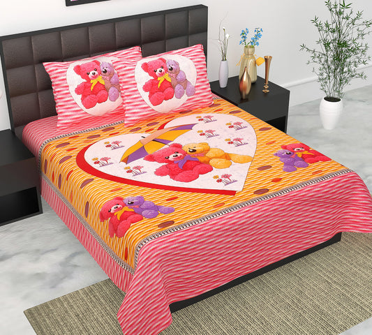 Cotton Double Jaipuri Prints Flat Bedsheet  With 2 Pillow Cover