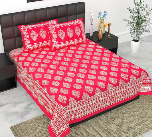 Cotton Double Jaipuri Prints Flat Bedsheet  With 2 Pillow Cover