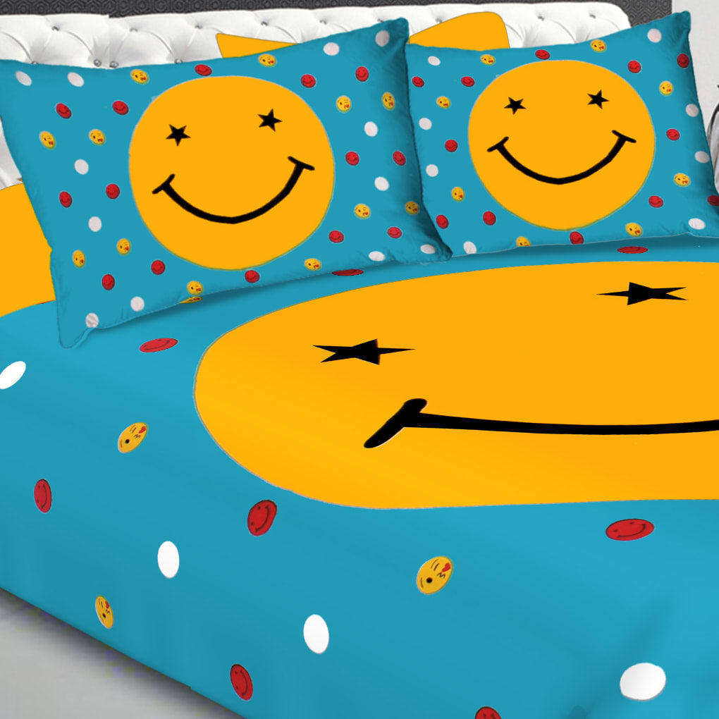 Cotton Double Smiley Prints Flat Bedsheet