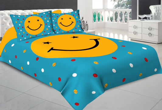 Cotton Double Smiley Prints Flat Bedsheet