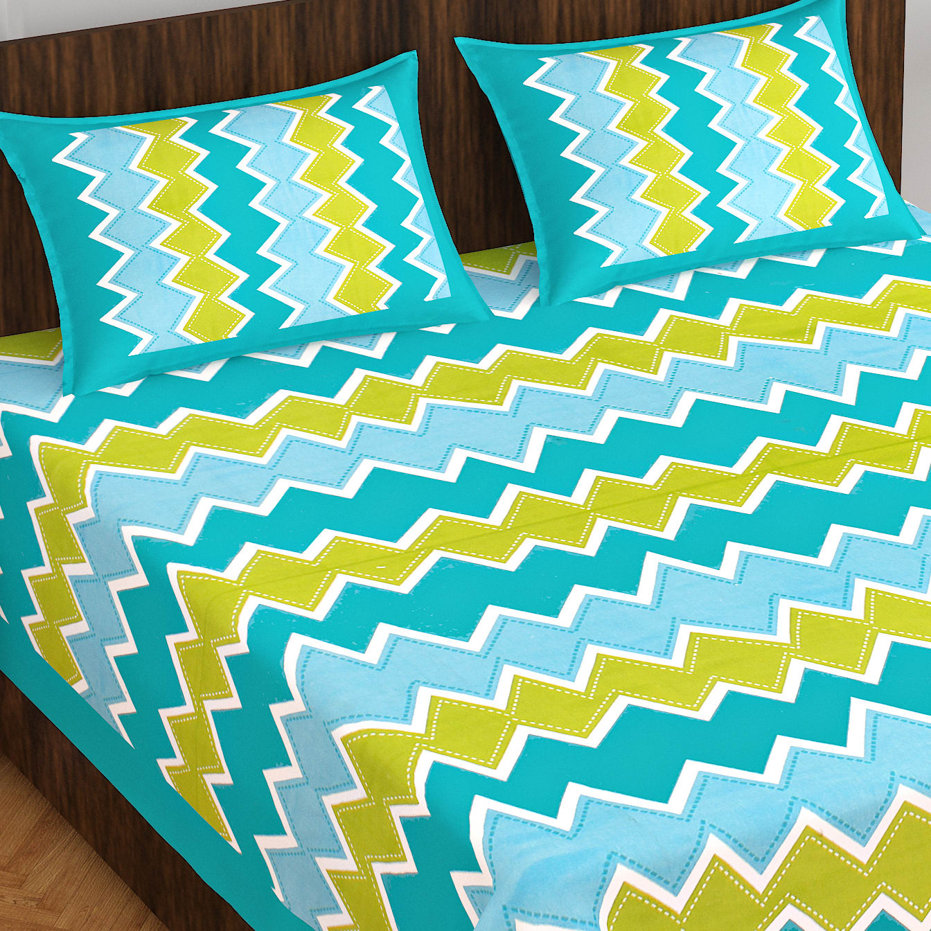 Cotton Double Jaipuri Prints Flat Bedsheet  (Pack of 1, Green)