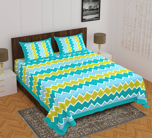 Cotton Double Jaipuri Prints Flat Bedsheet  (Pack of 1, Green)