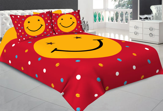 Cotton Double Smiley  Prints Flat Bedsheet  (RED)