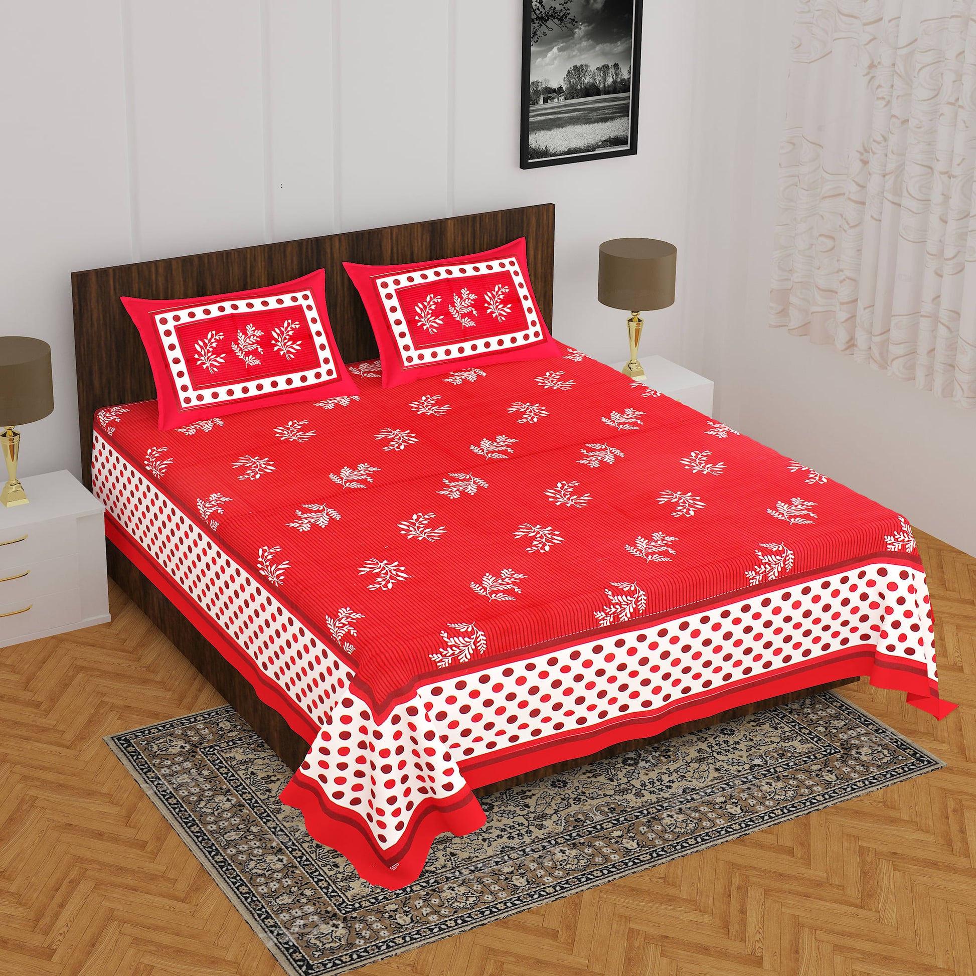 Cotton Double Jaipuri Prints Flat Bedsheet  (Pack of 1, RED)