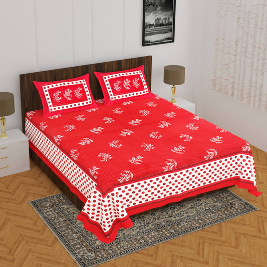 Cotton Double Jaipuri Prints Flat Bedsheet  (Pack of 1, RED)