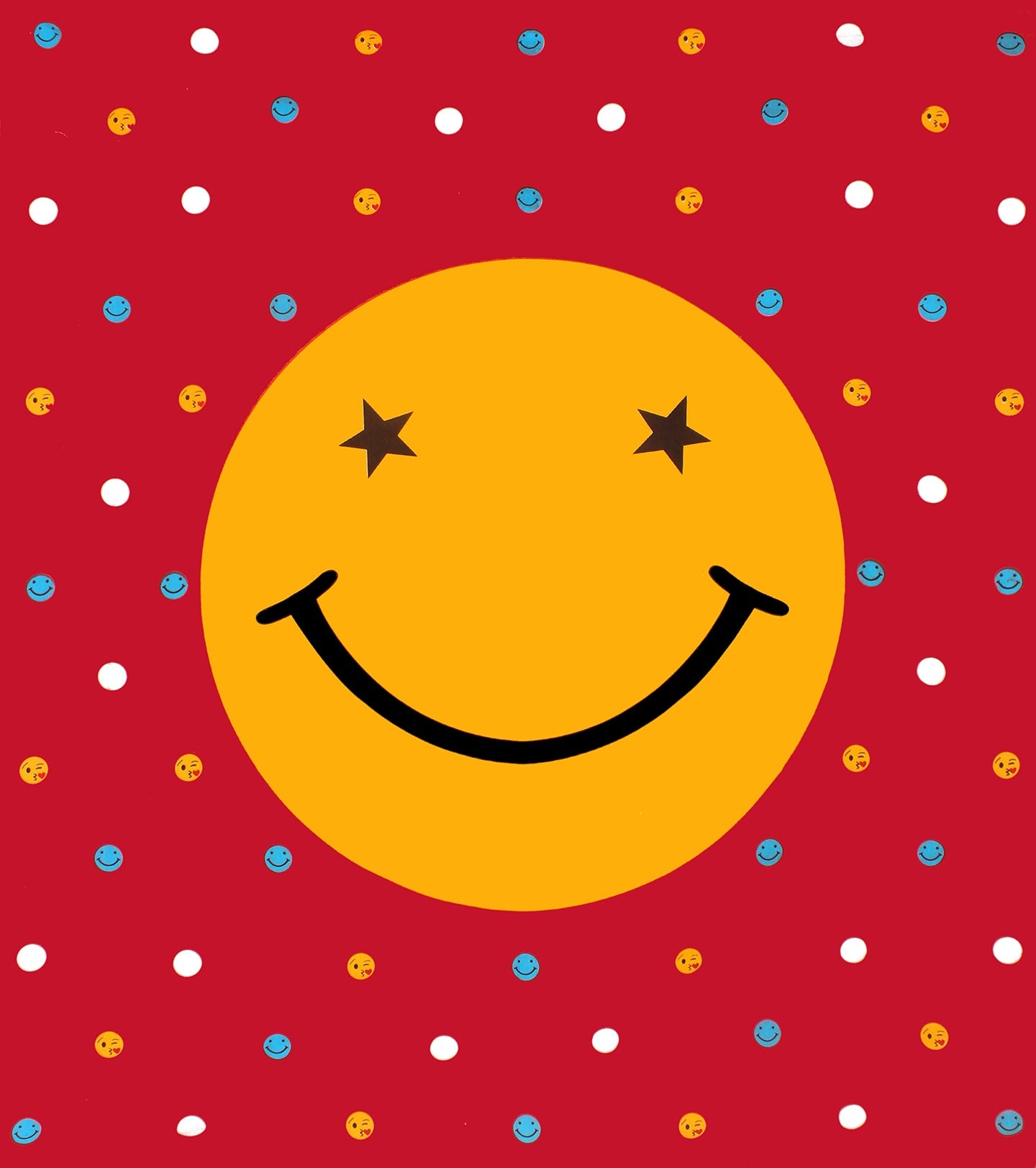 Cotton Double Smiley  Prints Flat Bedsheet  (RED)