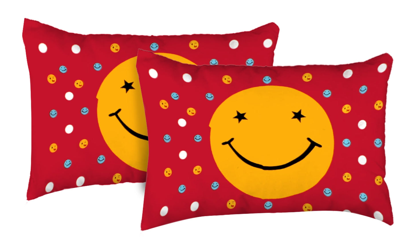 Cotton Double Smiley  Prints Flat Bedsheet  (RED)