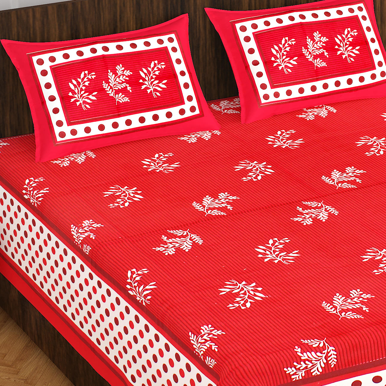 Cotton Double Jaipuri Prints Flat Bedsheet  (Pack of 1, RED)
