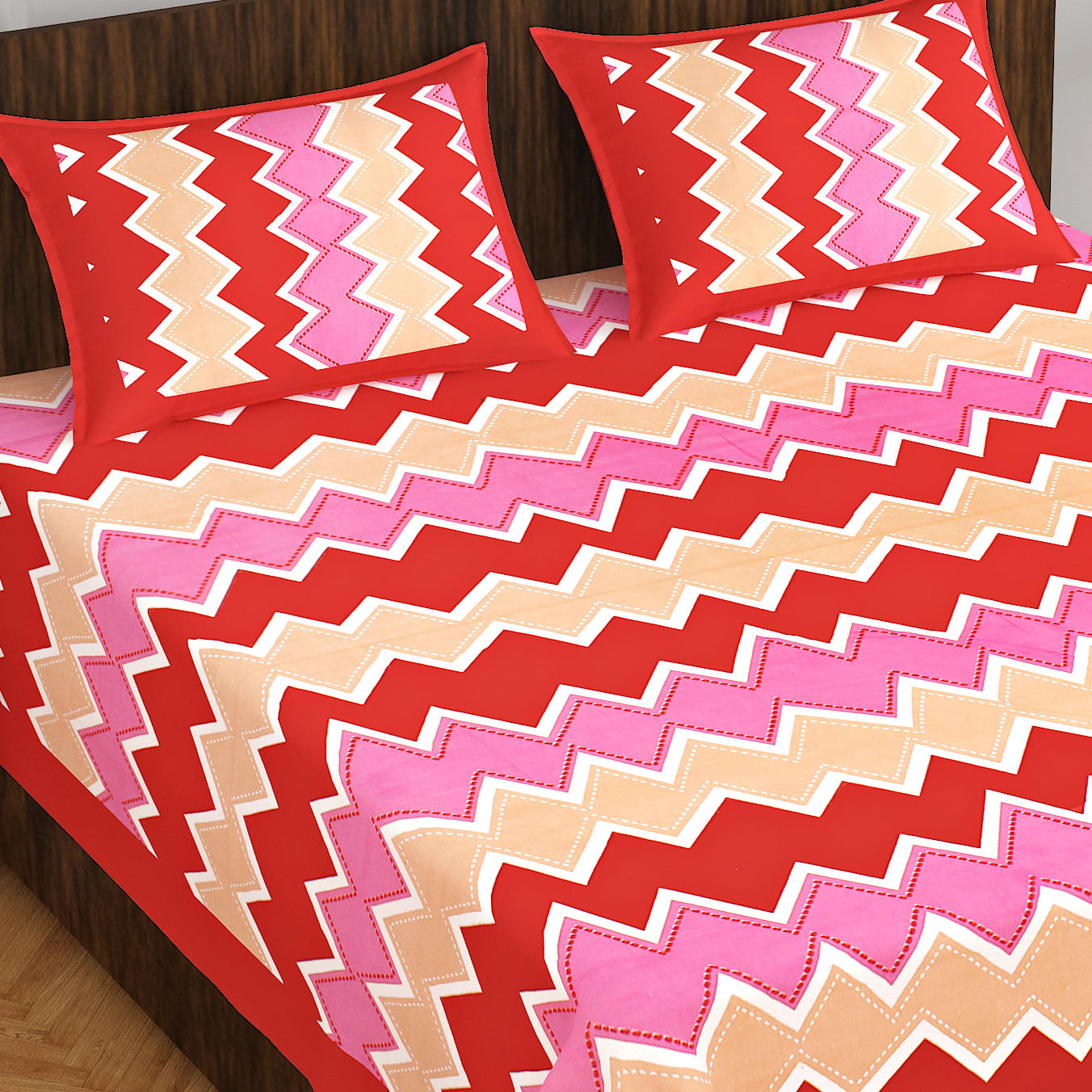 Cotton Double Jaipuri Prints Flat Bedsheet  (Pack of 1, Pink)