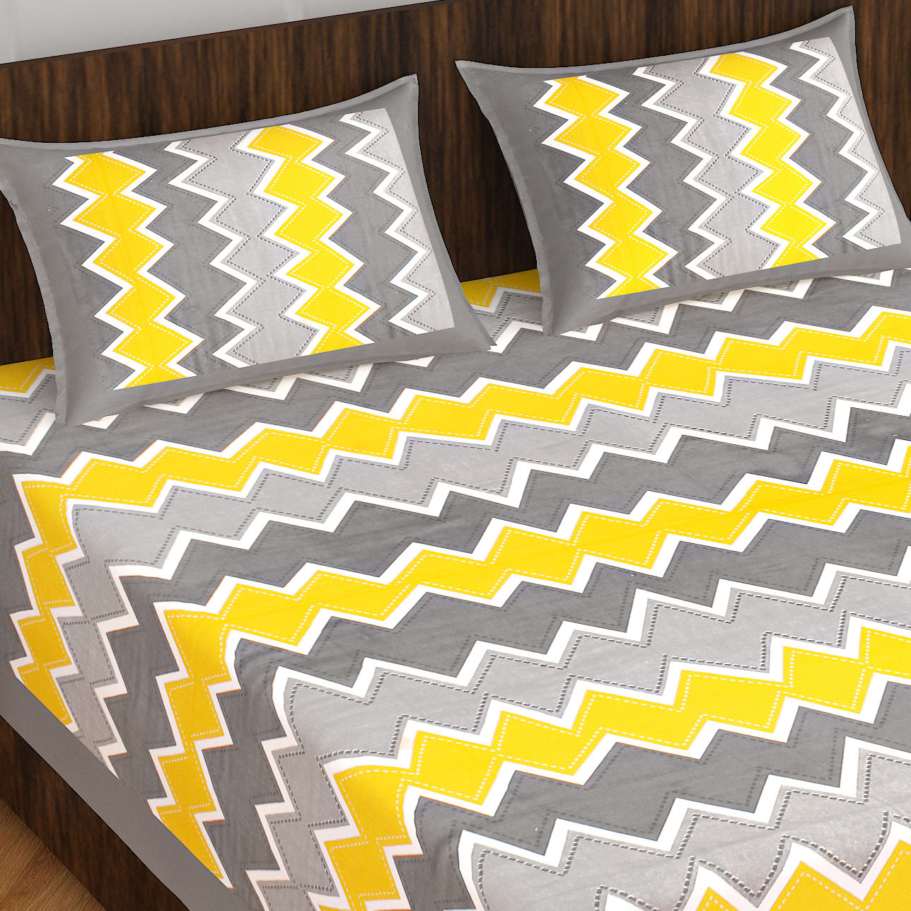 Cotton Double Jaipuri Prints Flat Bedsheet  (Pack of 1, Yellow)