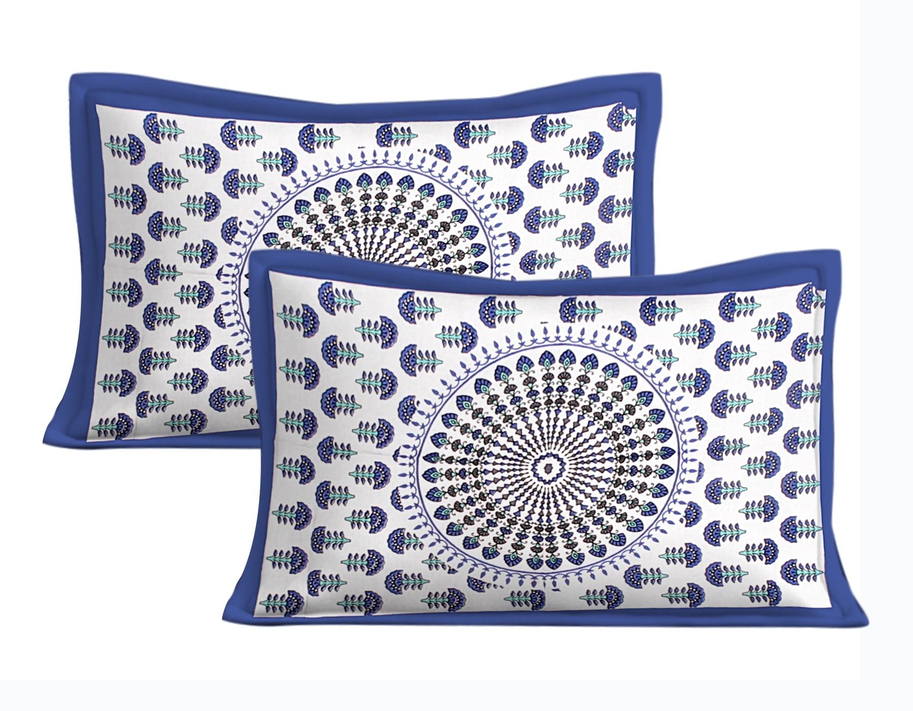 Cotton Double Floral Bedsheet  (Blue)