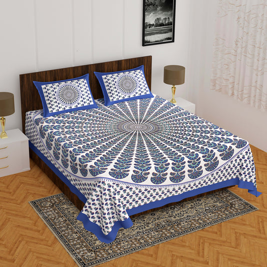 Cotton Double Floral Bedsheet  (Blue)
