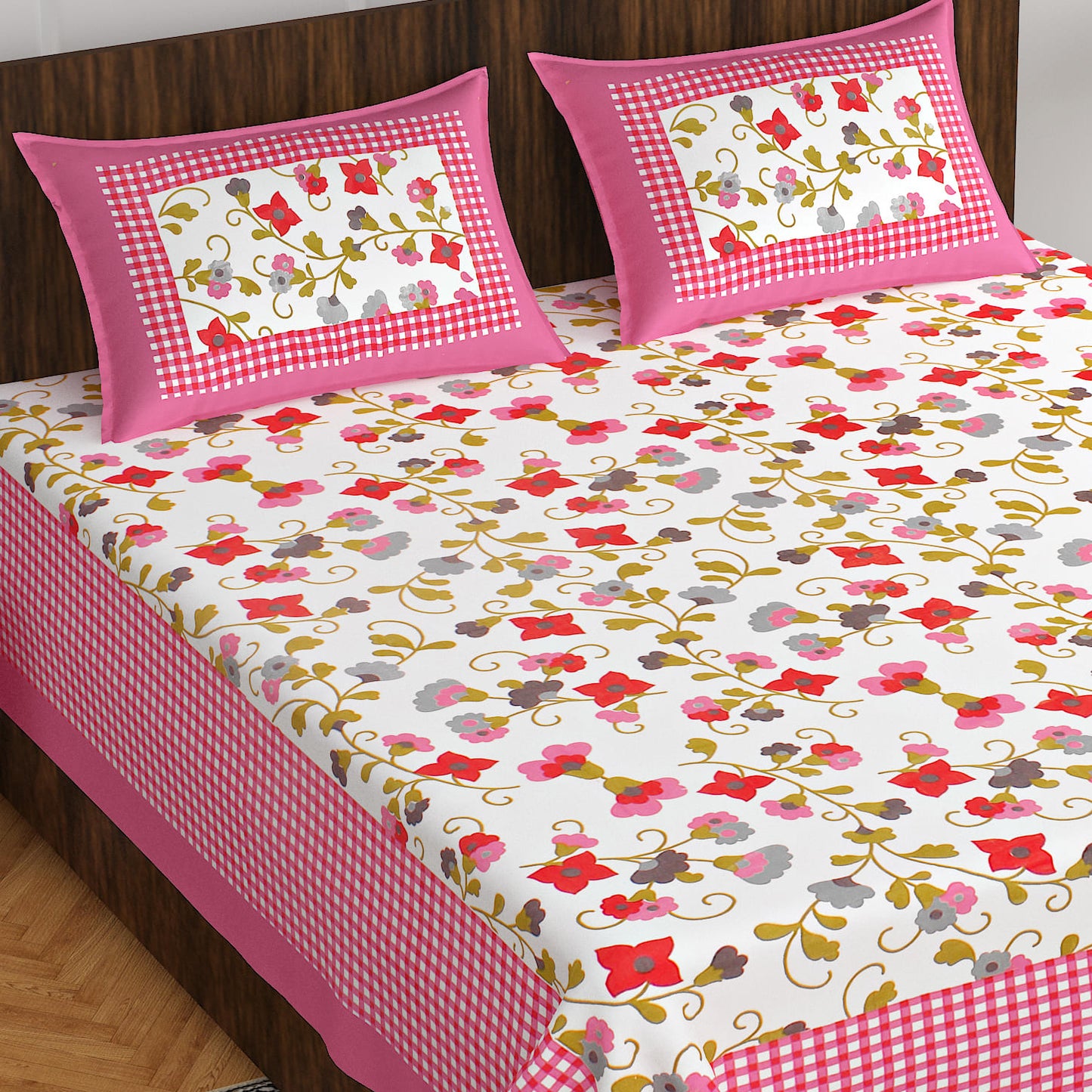 Cotton Double Floral Bedsheet  (PINK)