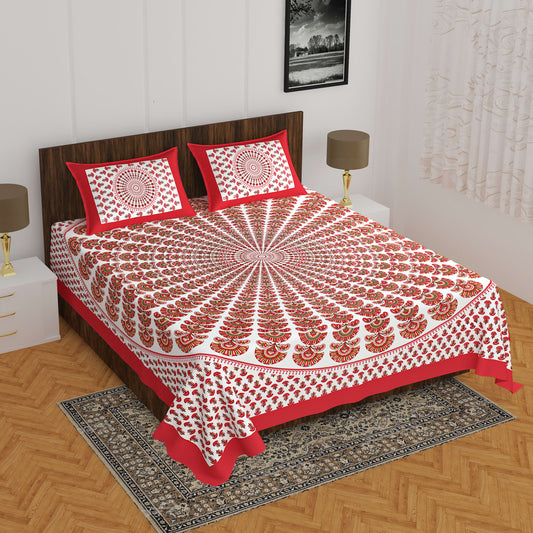 Cotton Double Floral Bedsheet  (Red)