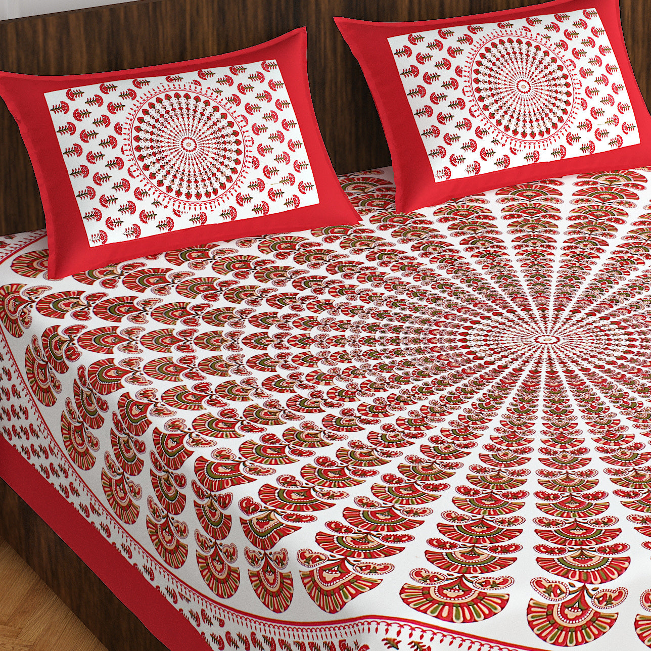 Cotton Double Floral Bedsheet  (Red)