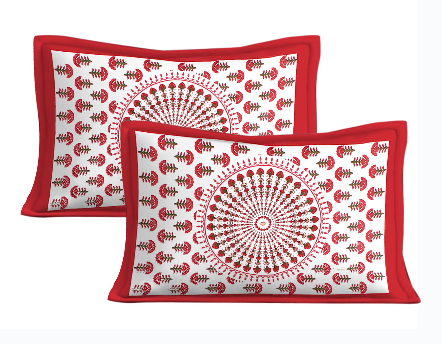 Cotton Double Floral Bedsheet  (Red)
