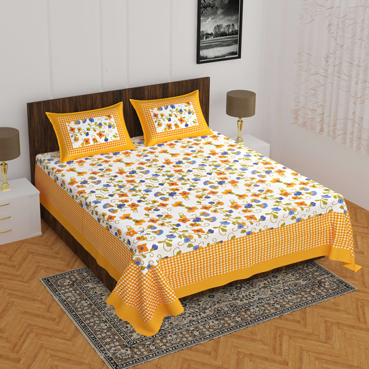 Cotton Double Floral Bedsheet  ( Yellow)