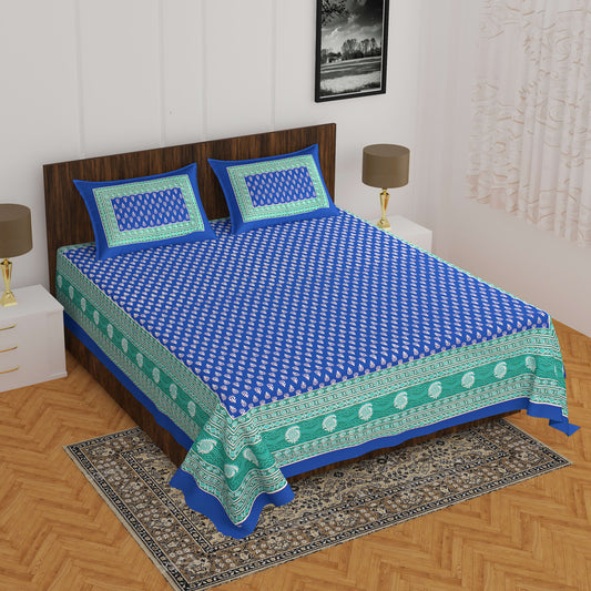Cotton Double Printed Flat Bedsheet  (BLUE)