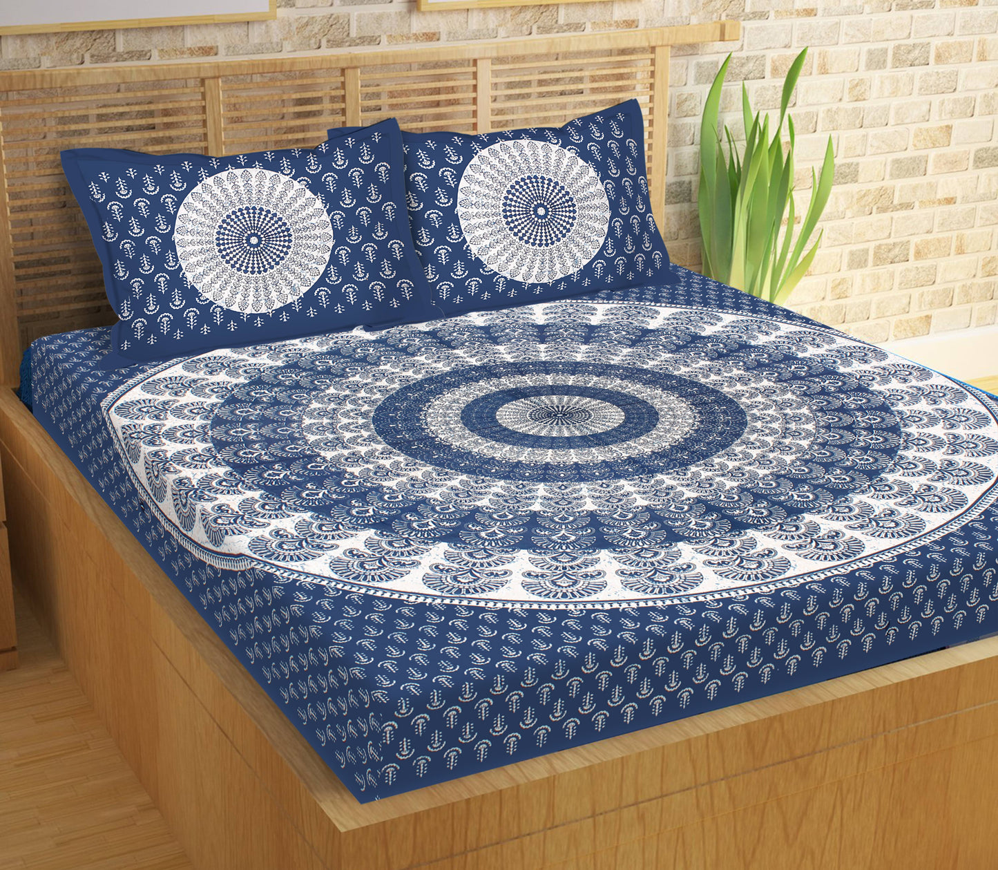 Cotton Double Printed Flat Bedsheet  (Pack of 1, Blue)