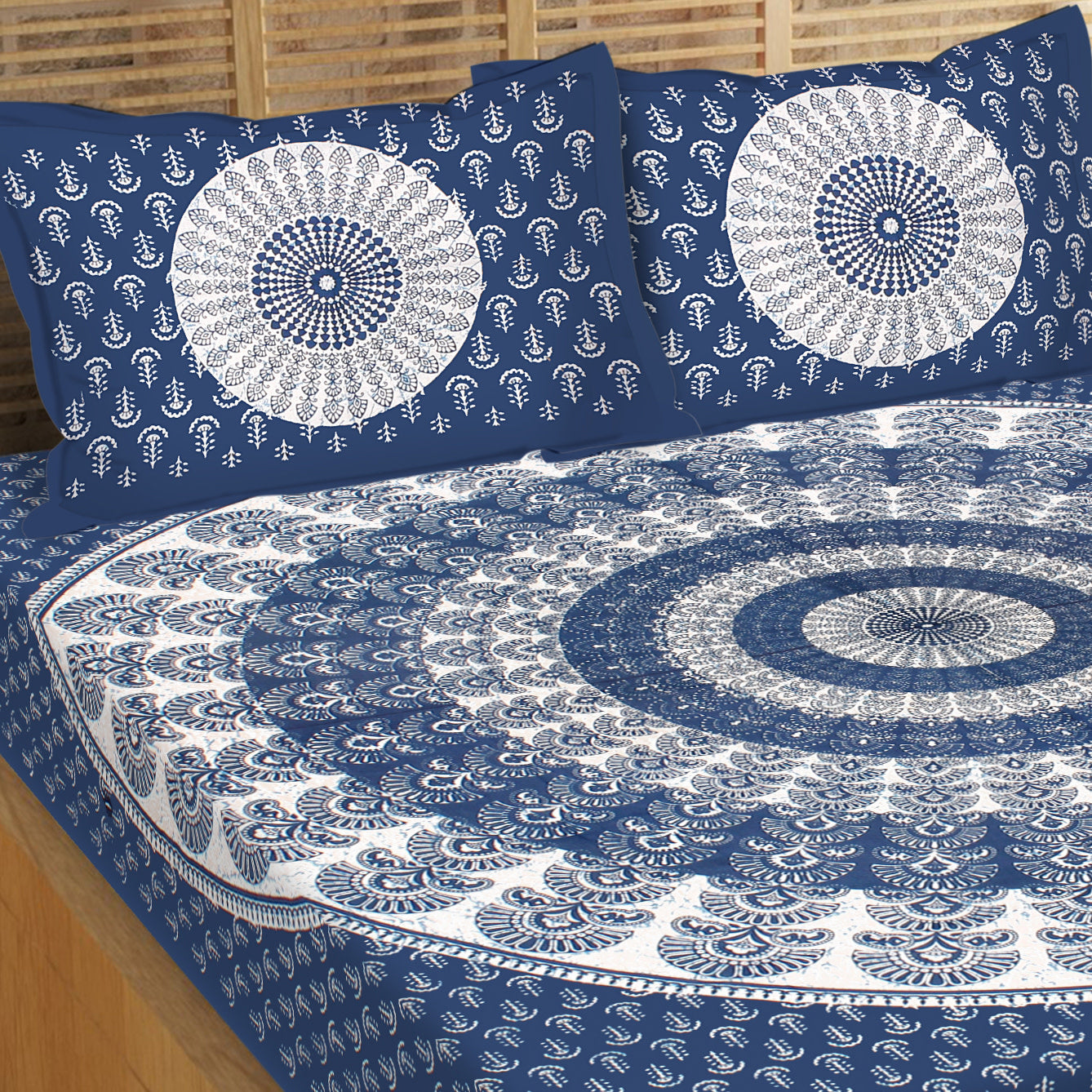 Cotton Double Printed Flat Bedsheet  (Pack of 1, Blue)
