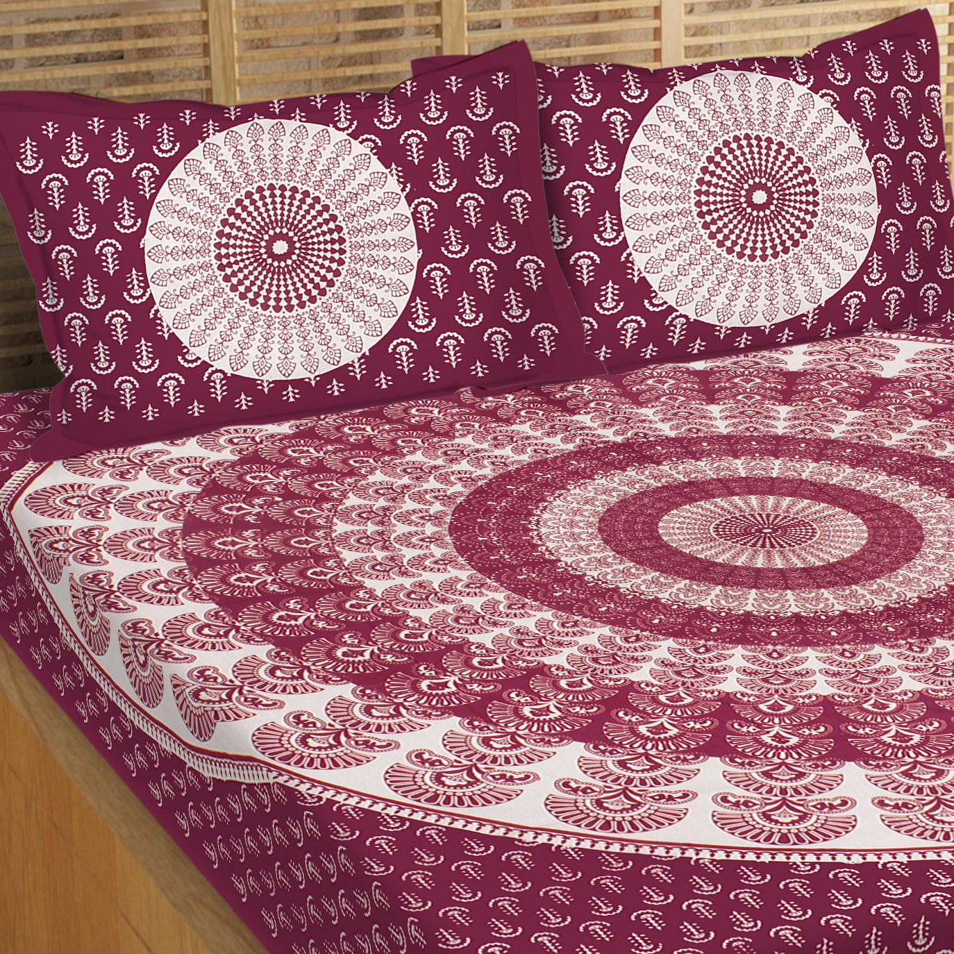 Cotton Double Printed Flat Bedsheet  (Pack of 1, Mroon)