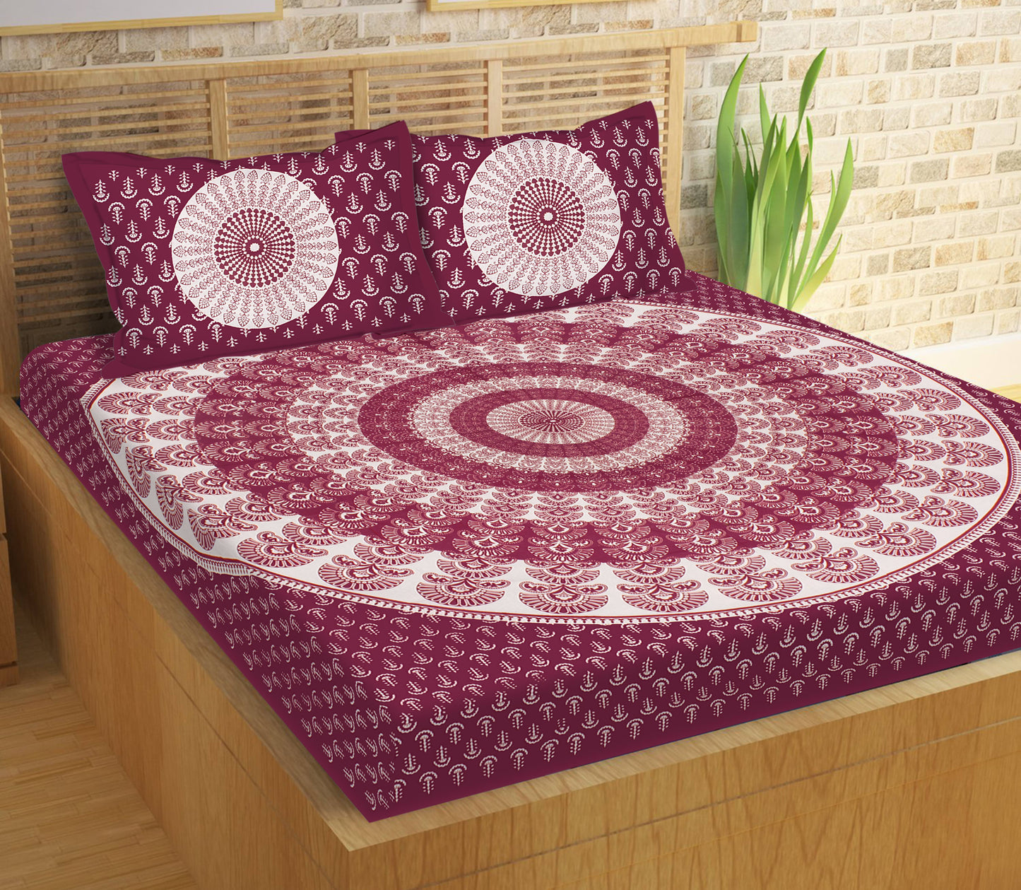 Cotton Double Printed Flat Bedsheet  (Pack of 1, Mroon)