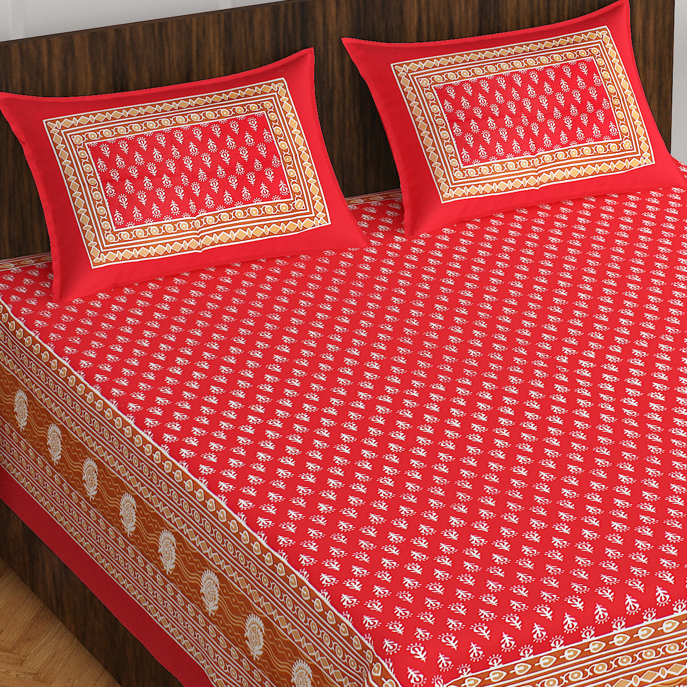 Cotton Double Printed Flat Bedsheet  (RED)