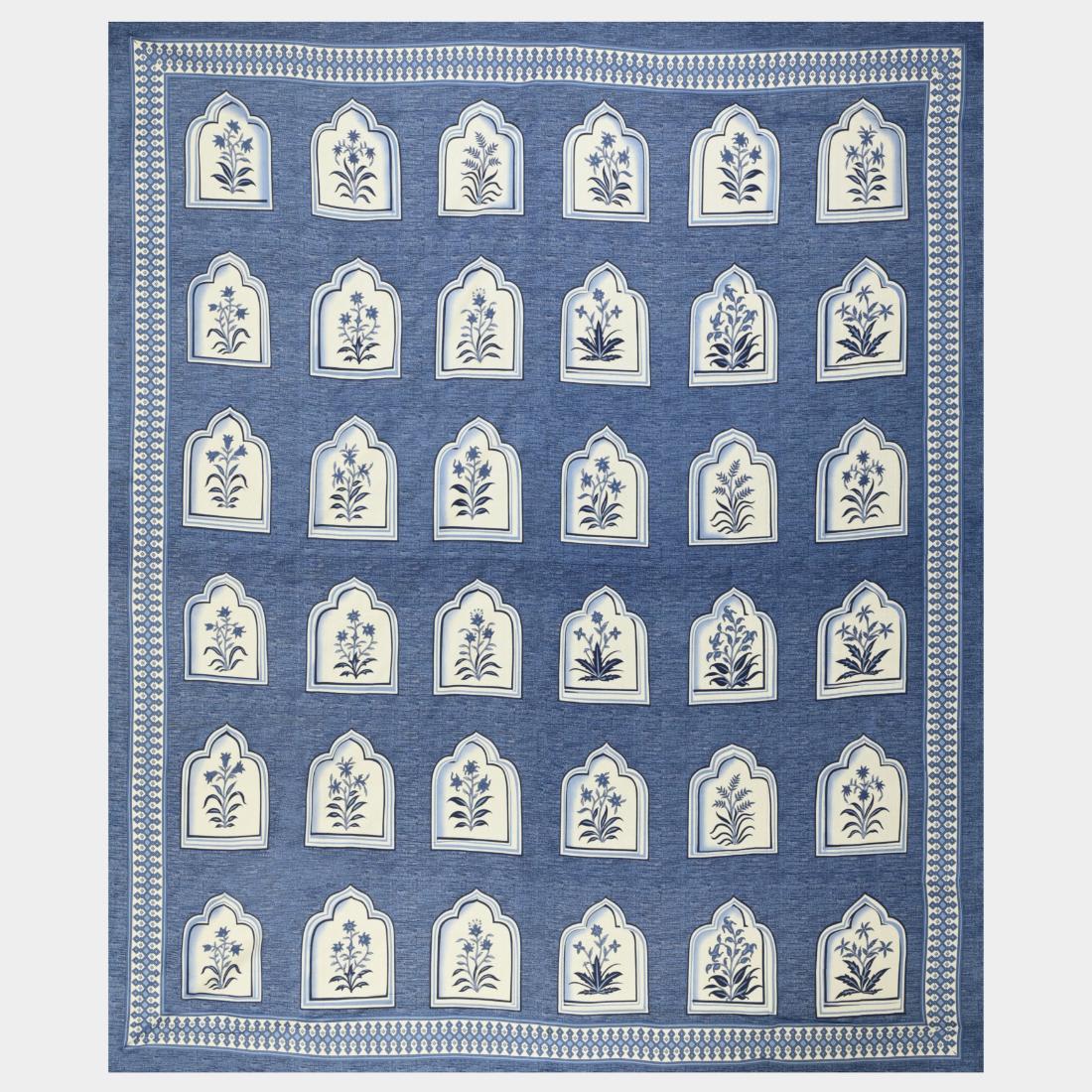 Cotton Floral Jaipuri Printed Double Bedsheet with 2 Pillow Covers, Blue