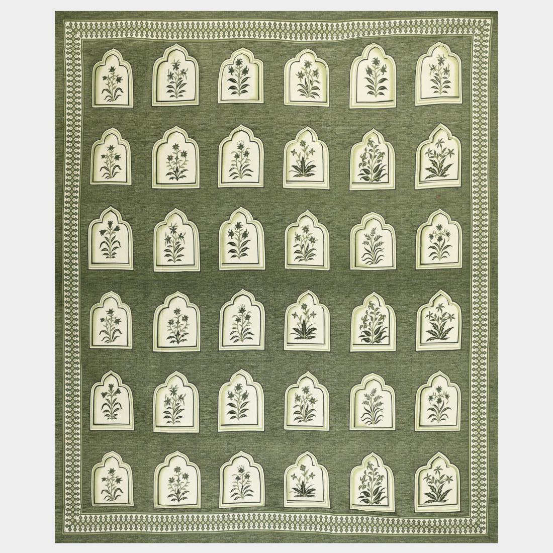 Cotton Floral Jaipuri Printed Double Bedsheet with 2 Pillow Covers, Green