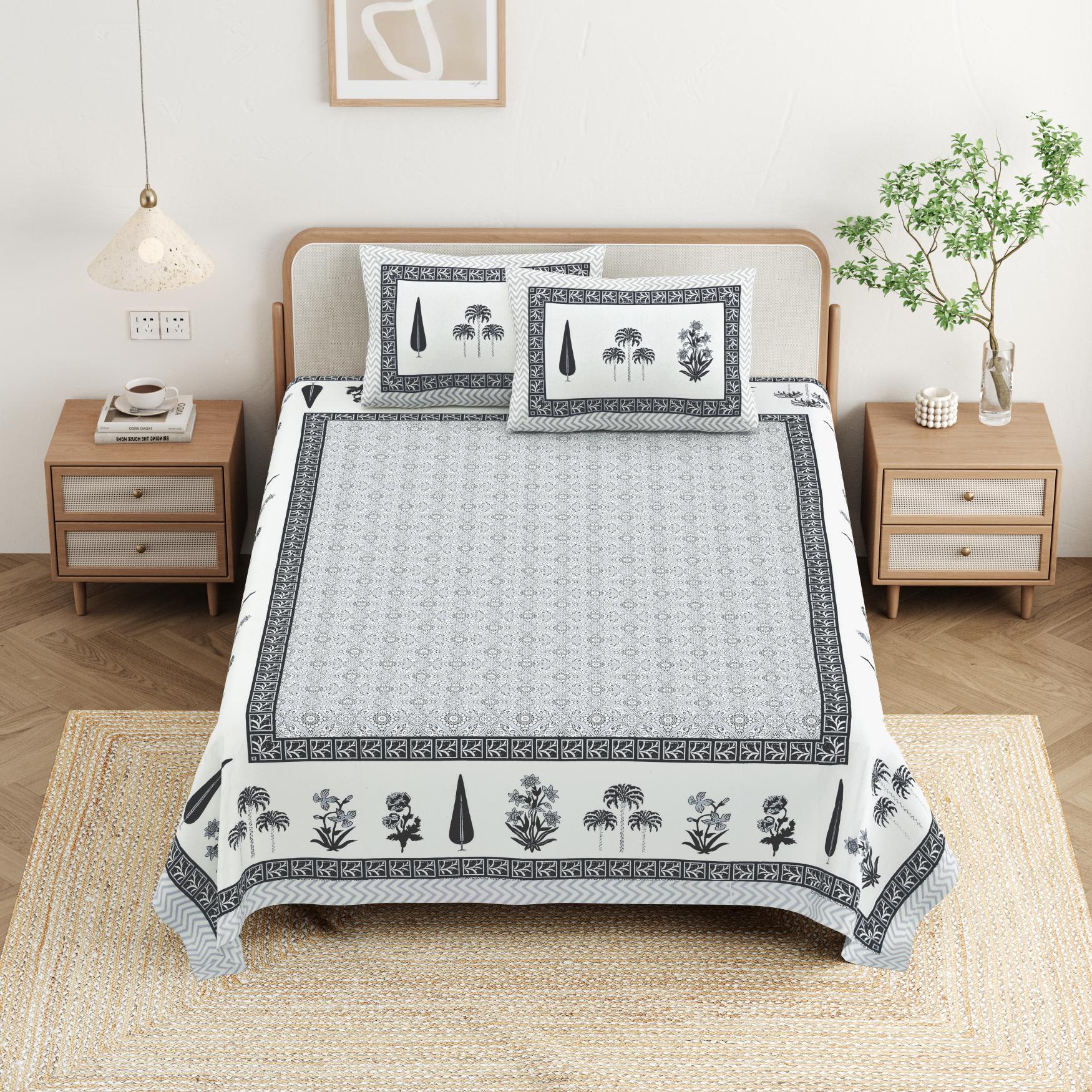 Cotton Jaipuri Diwan Size  Bedsheet With 2 Zipper Pillow Cover (Size 70*100)