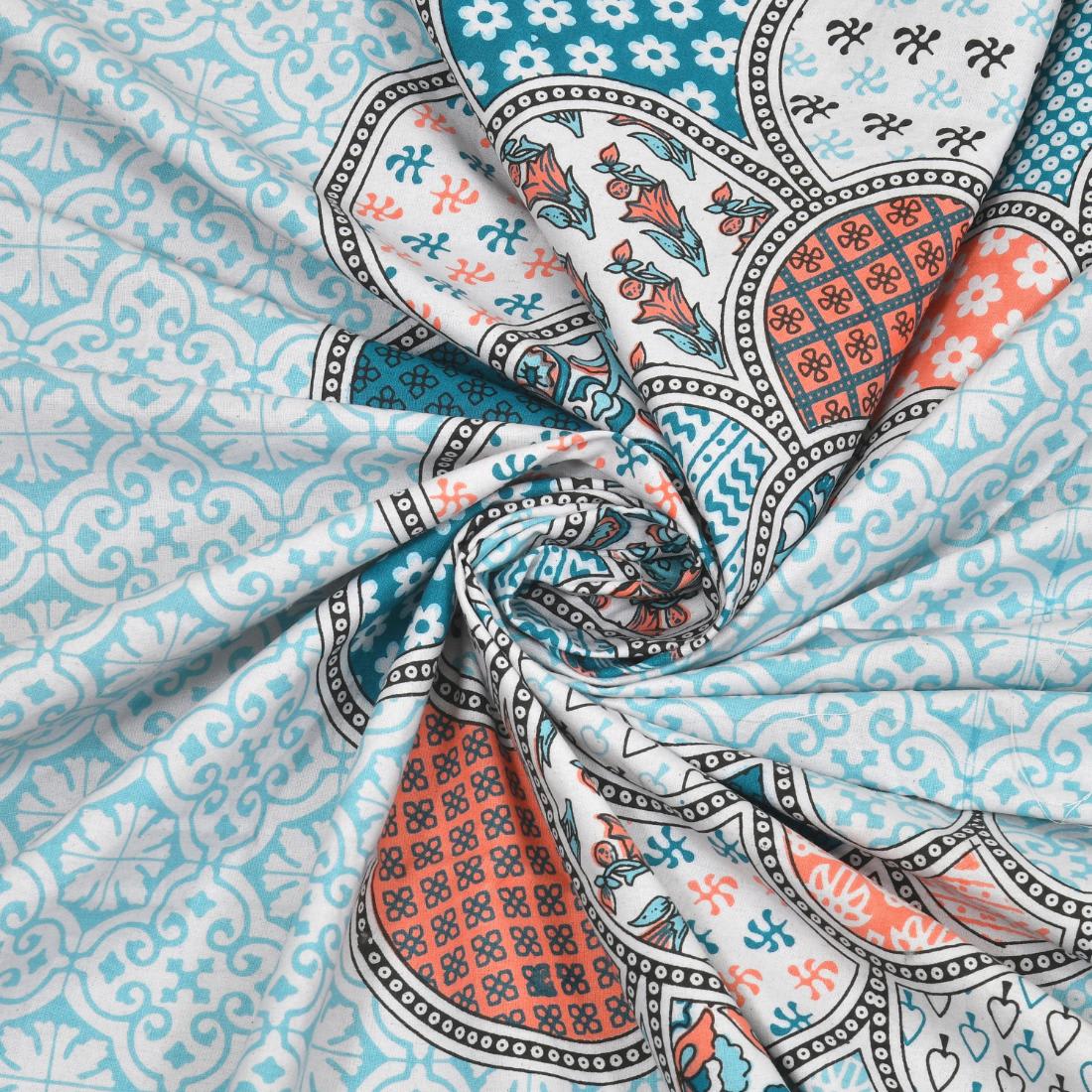 Cotton Jaipuri Diwan Size  Bedsheet With 2 Zipper Pillow Cover (Size 70*100)