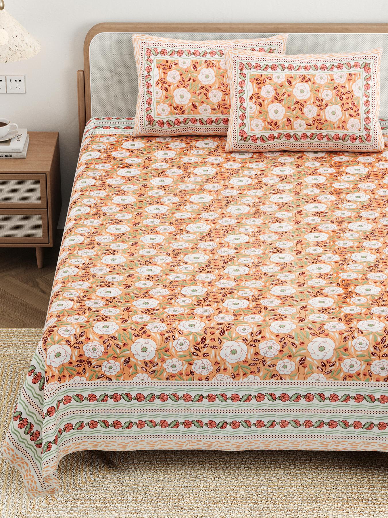 Cotton Jaipuri Diwan Size  Bedsheet With 2 Zipper Pillow Cover (Size 70*100)