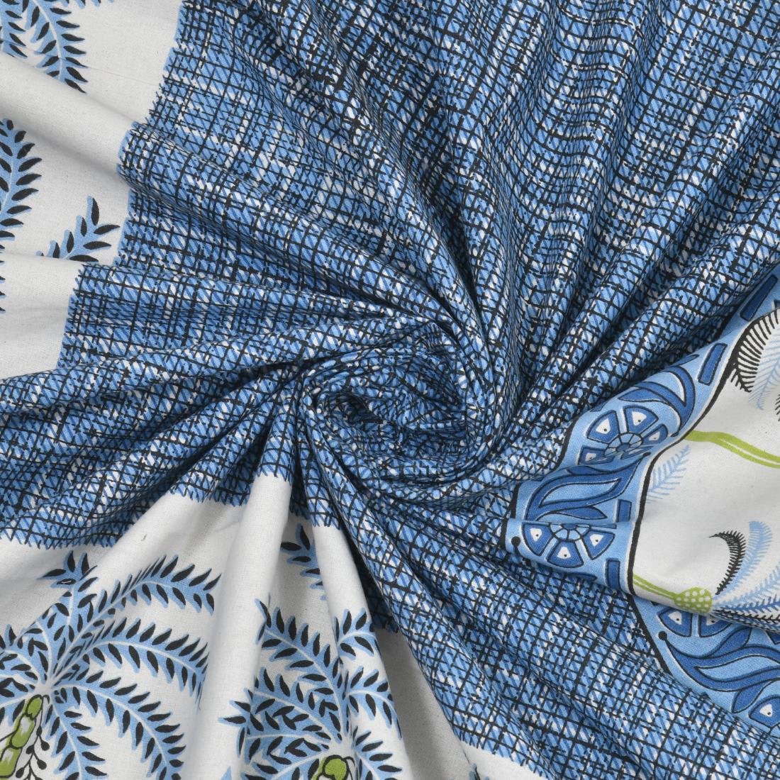 Cotton Jaipuri Diwan Size  Bedsheet With 2 Zipper Pillow Cover (Size 70*100)