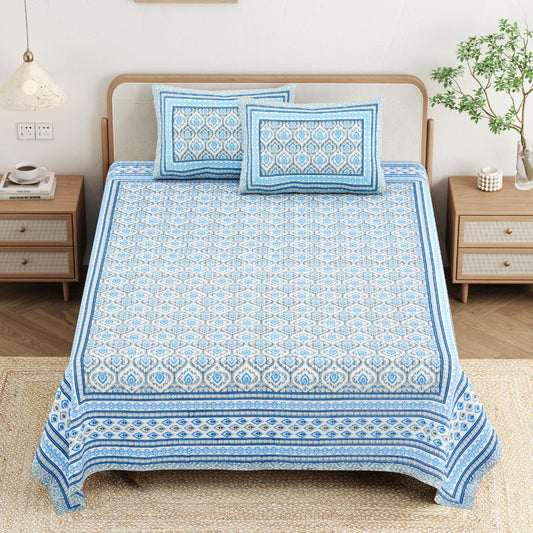 Cotton Jaipuri Diwan Size  Bedsheet With 2 Zipper Pillow Cover (Size 70*100)